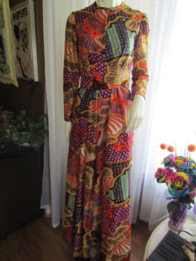 Vintage Buntes Abstraktes Blumen Kleid Von B. Cohen Original/Saks Fifth-Größe 8 von Jellajeans