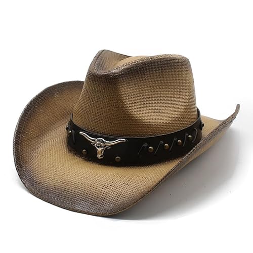 Jellecutte Cowboy Hut Herren Strohhut Sonnenhut Damen Frauen Cowgirl Hut Mit formbarer breiter Krempe -Khaki&brownee von Jellecutte