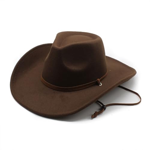 Jellecutte Damen Herren Retro Filzhut mit breiter Krempe Western Cowboyhut Cowgirlhut Dress Up Hut mit Windband-Coffee von Jellecutte