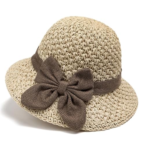 Jellecutte Damen Sonnenhut mit Schleife – Strohhut Sommerhut UV Schutz Strandhut Atmungsaktiv-Beige von Jellecutte