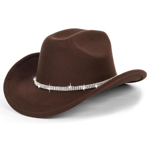 Jellecutte Glitzernde Cowboyhüte für Frauen Western funkelnder Strass Cowgirlhut für Damen-Brown von Jellecutte