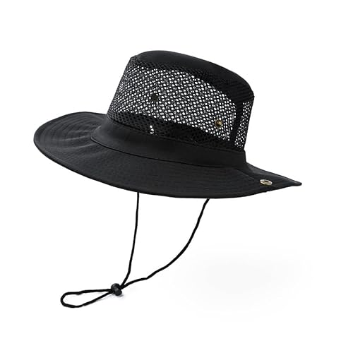 Jellecutte Unisex Sonnenhut Sommerhut mit Netz Faltbarer UV-Schutz Safarihut Wanderhut Fischerhut für Damen und Herren, Atmungsaktiver Bucket Hat mit breiter Krempe -Black von Jellecutte