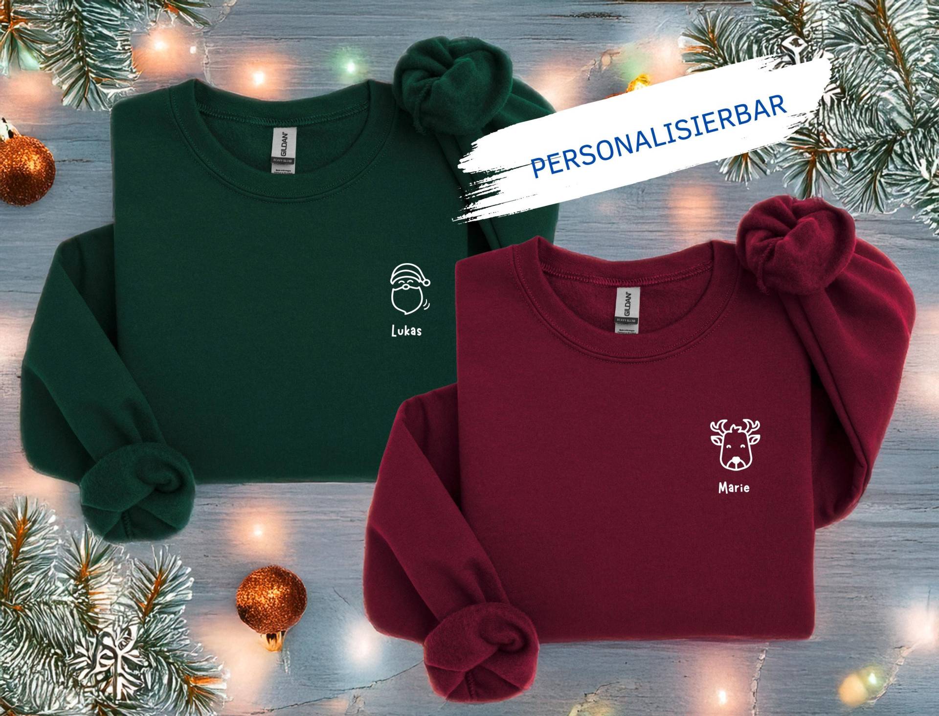 Personalisierter Weihnachts Pullover - Sweatshirt Mit Icon & Name | Christmas Sweater Für Familie, Freunde Und Paare, Geschenk Weihnachten von JellyFishShopDesigns