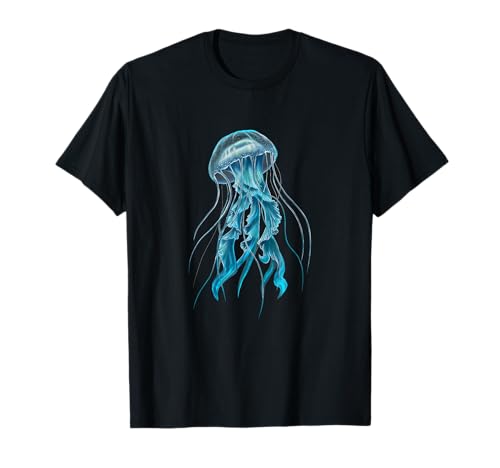Jellyfish Aquatic Ocean Animal Sealife Helle und lebendige Quallen T-Shirt - Unisex Erwachsene und Kinder - Schwarz - Small - Kurzarm - Klassisch - Marine - Quallen - Cartoon-Muster von Jellyfish Aquatic Ocean Animal Sealife