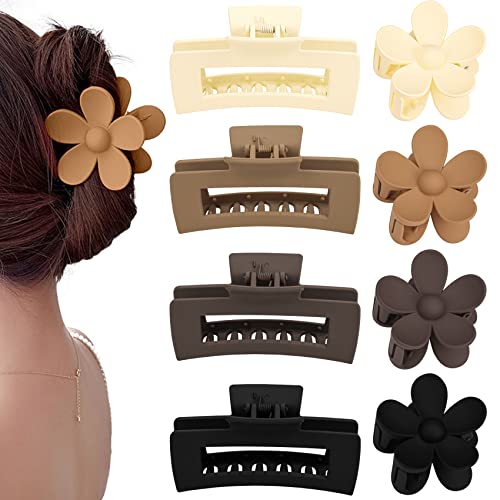 8 Stück große, rechteckige Haarklammern, matte Blume, rutschfeste Haarspangen, 2 Stile, nicht leicht zu brechen, Haarclip für Frauen, dünnes Haar und dickes Haar von Jelyne