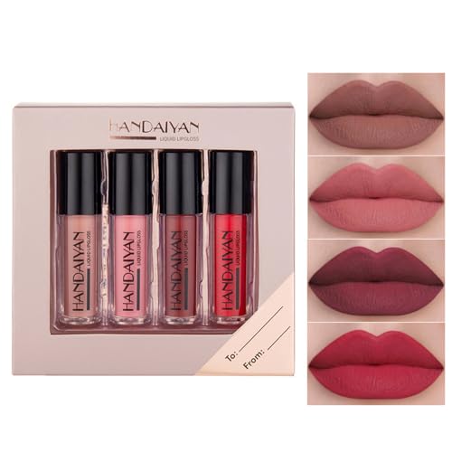 Jemora 4-teiliges Lipgloss-Set mit mattem Finish, Antihaft-Lippenstift, langlebiges Lip Glaze Kit, Lippen-Make-up-Geschenkset für Frauen Jemora 4-teiliges Lipgloss-Set mit mattem Finish, Antihaft-Lippenstift, langlebiges Lip Glaze Kit, Lippen-Make-up-Geschenkset für Frauen von Jemora