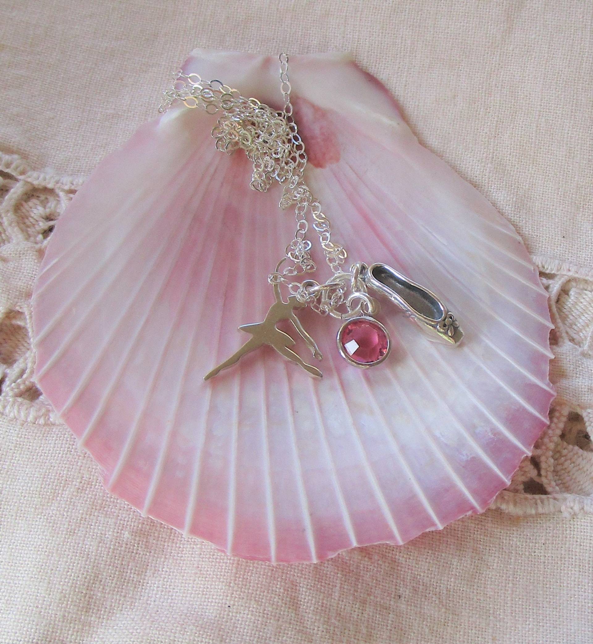 925 Silber Ballerina Halskette Ballettschuh Anhänger, Geburtsstein Anhänger von JemsbyJoan