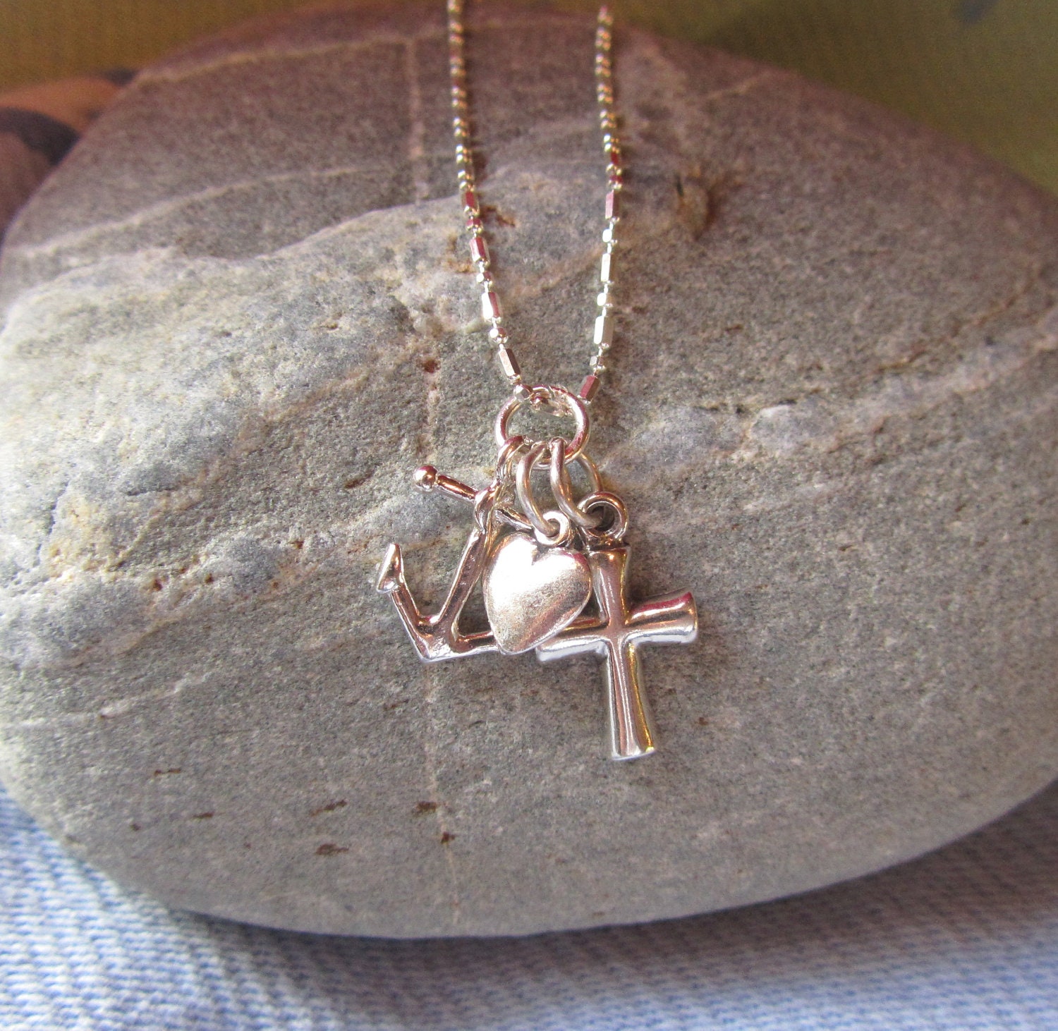 sterling Silber Glaube Hoffnung Liebe Halskette Anker Kreuz Herz Anhänger von JemsbyJoan