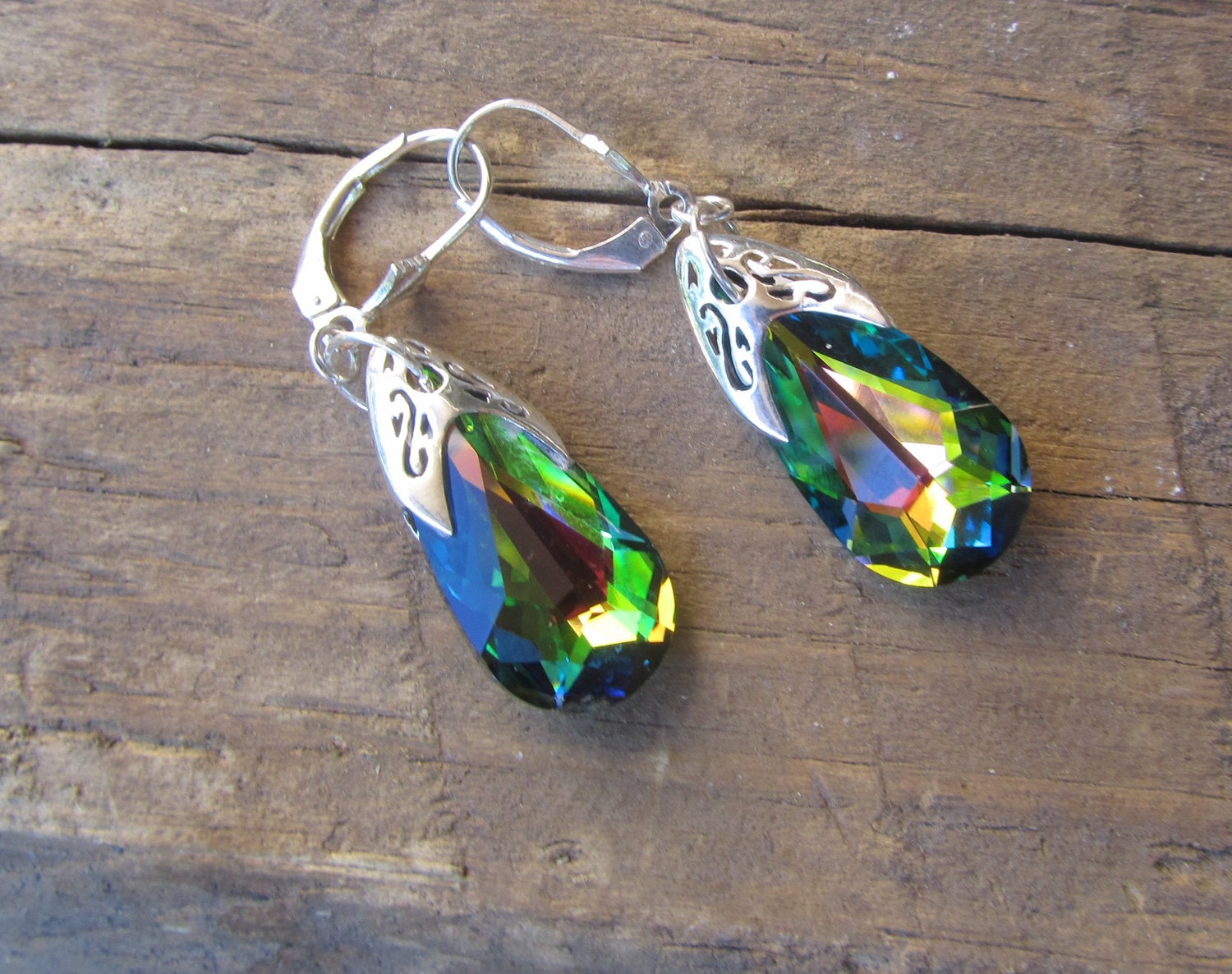 Swarovski Tropfen Ohrringe Dunkelgrüne Sterling Silber Brisuren von JemsbyJoan