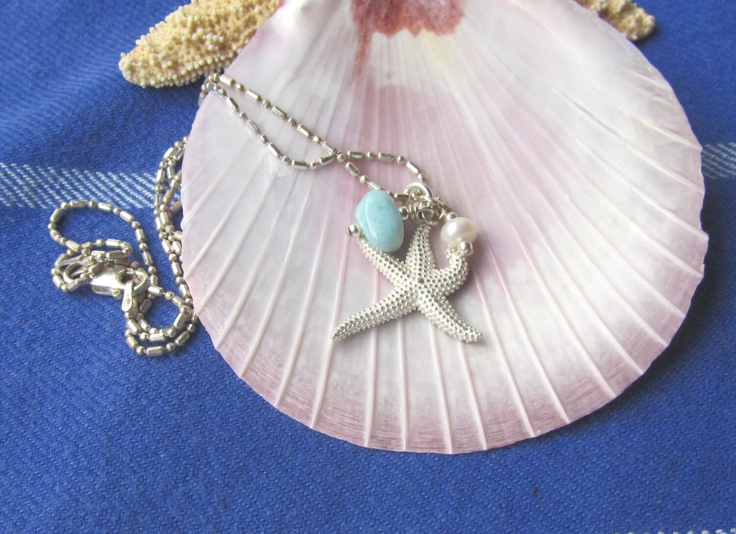 Larimar Seestern Halskette Sterling Silber Strandschmuck von JemsbyJoan