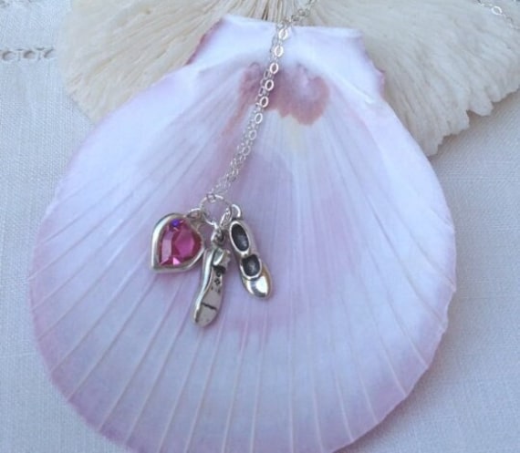 Silber Steppschuh-Halskette Rose Swarovski-Herz, Tanz-Erwägungsgeschenk von JemsbyJoan