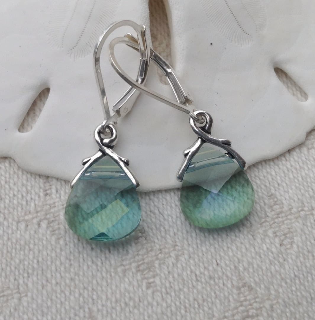 Swarovski Briolette Ohrringe Aqua Champagne Crystal Brisuren von JemsbyJoan