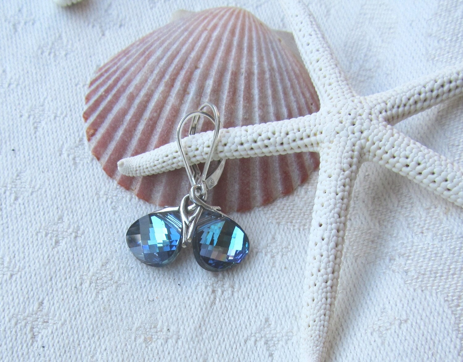Swarovski Briolette Ohrringe Bermuda Blau Sterling Silber Brisuren von JemsbyJoan