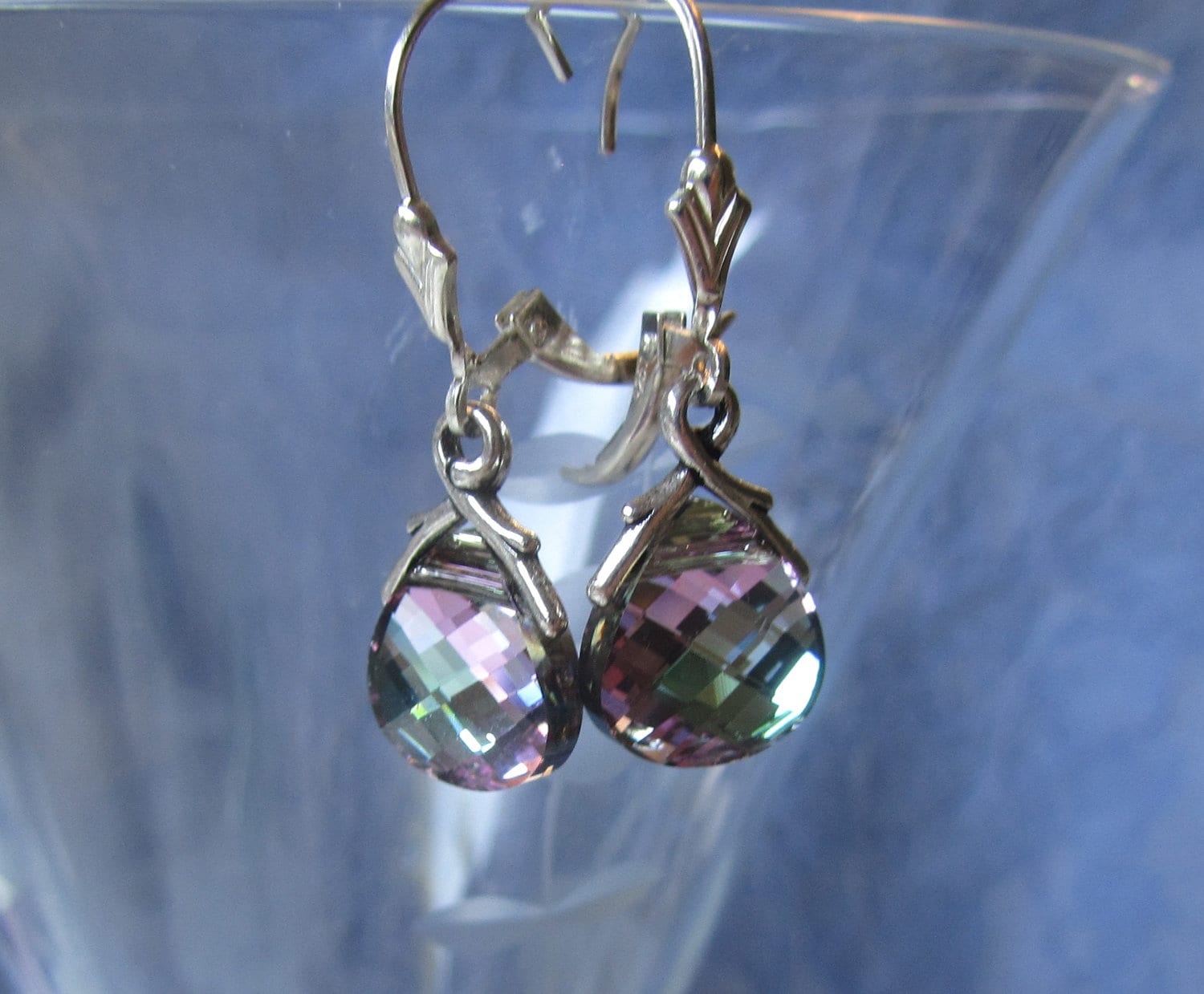Swarovski Briolette Ohrringe Helle Vitrail Dichroic Sterling Silber Brisuren von JemsbyJoan