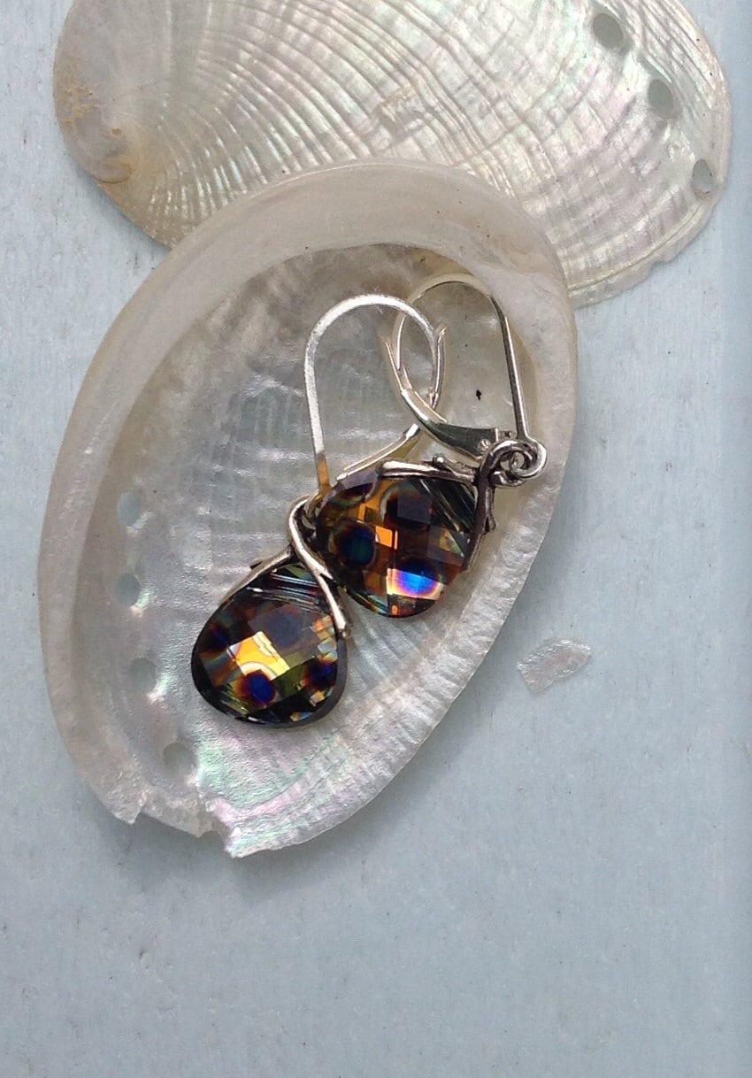 Swarovski Kristall Briolette Ohrringe Pfau Sterling Silber Brisuren von JemsbyJoan