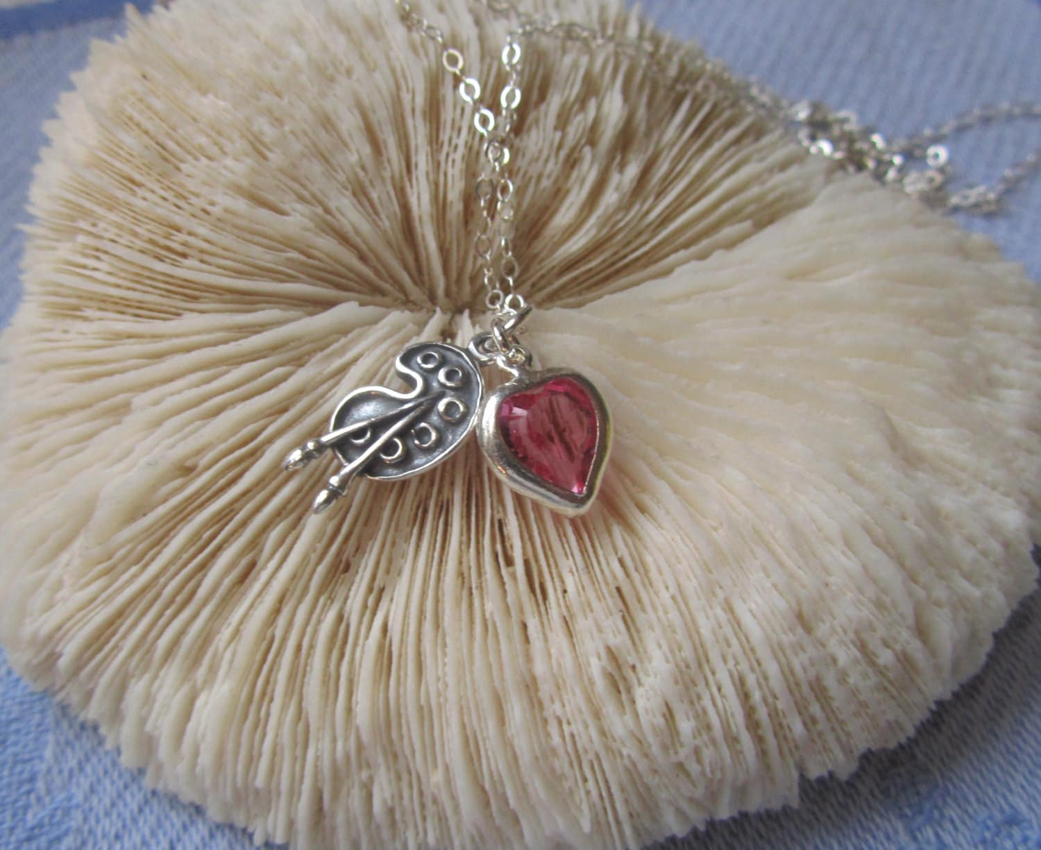 sterling Silber Künstler Palette Halskette Swarovski Herz Charm von JemsbyJoan