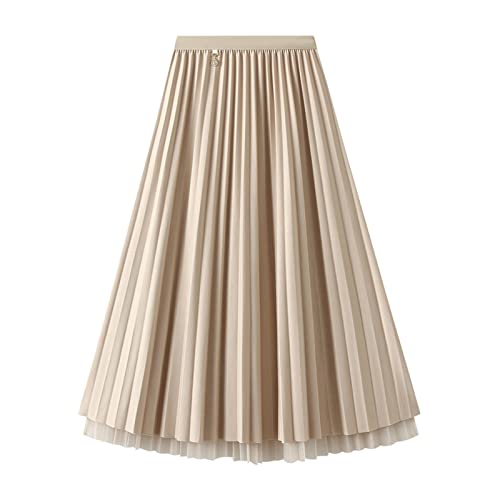 Jemsia Damen Reversible Tüllrock Midi A-Linie Elastisch Hohe Taille Elegant Faltenrock Ballett Abschlussball Party Rock mit Ornament für Damen Mädchen, beige, Einheitsgröße von Jemsia