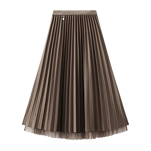 Jemsia Damen Reversible Tüllrock Midi A-Linie Elastisch Hohe Taille Elegant Faltenrock Ballett Abschlussball Party Rock mit Ornament für Damen Mädchen, braun, Einheitsgröße Jemsia Damen Reversible Tüllrock Midi A-Linie Elastisch Hohe Taille Elegant Faltenrock Ballett Abschlussball Party Rock mit Ornament für Damen Mädchen, braun, Einheitsgröße von Jemsia