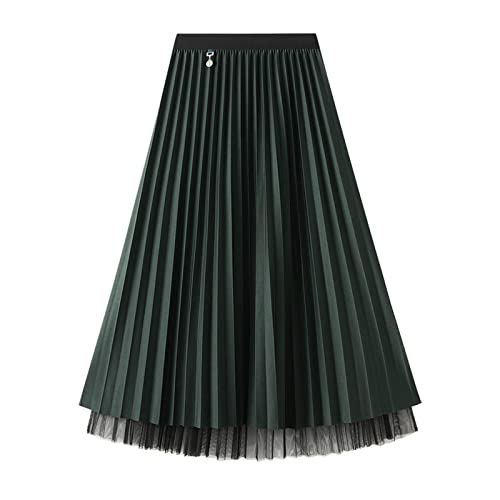 Jemsia Damen Reversible Tüllrock Midi A-Linie Elastisch Hohe Taille Elegant Faltenrock Ballett Abschlussball Party Rock mit Ornament für Damen Mädchen, dunkelgrün, Einheitsgröße von Jemsia