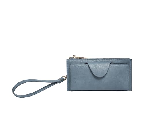 Jen & Co. Kyla WL0004RF RFID-blockierender Reißverschluss Druckknopfverschluss, veganes Leder Handgelenktasche, Jean Blue, 7.5 x 4, Classic von Jen & Co.