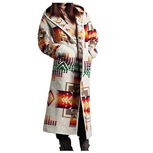 Damen Jacquard Mantel Winter Warm Dicker Outwear Parka Mantel Jacke Blumendruck mit Kapuze Taschen Vintage Oversize Coats Knopfverschluss Farbblock Kurzmantel Retro Kapuzenmantel Boho Jacken von JenK Cing