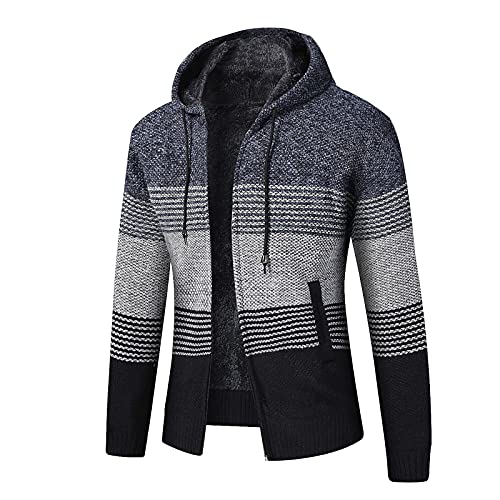 Farbblock Strickjacke mit Kapuze Herren Gefüttert Cardigan Männer Feinstrick Kapuzenjacke Langarm Stehkragen CardiganStrickpullover mit Reißverschluss Zipper Gestrickt Kapuzenjacke Übergangsjacke von JenK Cing