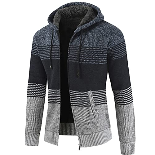 Farbblock Strickjacke mit Kapuze Herren Gefüttert Cardigan Männer Feinstrick Kapuzenjacke Langarm Stehkragen CardiganStrickpullover mit Reißverschluss Zipper Gestrickt Kapuzenjacke Übergangsjacke von JenK Cing