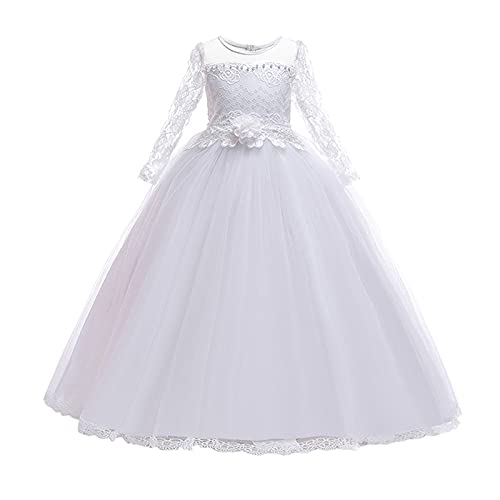 Mädchen Blume Partykleid Prinzessin Brautjungfer Kleid Stickerei Spitze Tüll Maxikleid Nettogarn Langarm Geburtstag Kommunion Festzug Abendkleid Festlich Cocktailkleid Prom Ballkleid 2-13 Jahre von JenK Cing