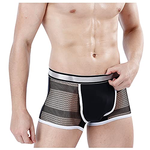 Mesh Atmungsaktive Herren Boxershorts Atmungsaktiv Eisseide Mesh Unterhosen Seamless Sexy Unterwäsche Männer Low Rise Transparent Netz Retroshorts Durchscheinende Mesh Sportunterhose Boxer Trunks von JenK Cing