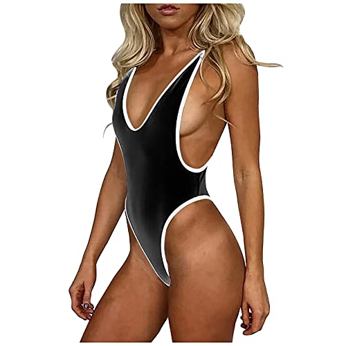 Sexy Bikini Einfarbig Beachwear Damen Einteilige Badeanzug Badeanzügen Bikini Fest Elastizität Bademode Sportlich String Tanga Hoher Schnitt Rückenfrei Brasilien Monokini Einteiliger Strandbikini von JenK Cing