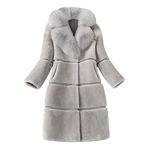 Simulation Kaninchenfell Pelzmantel Damen Pelzmantel Elegant Wintermantel Warme Kunstpelz Flauschige Winter Jacke Parka Mantel Cardigan Kuschelig Nerzmantel Fellmantel mit Fellkapuze Soft Fur Coat von JenK Cing