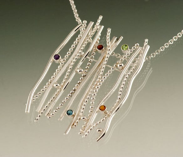 sterling Silber Baumrinde Mit Amethyst Peridot Granat Citrin Und Blautopas Brosche Anhänger, Sofort Versandfertig, Ein Unikat von JenLawlerDesigns