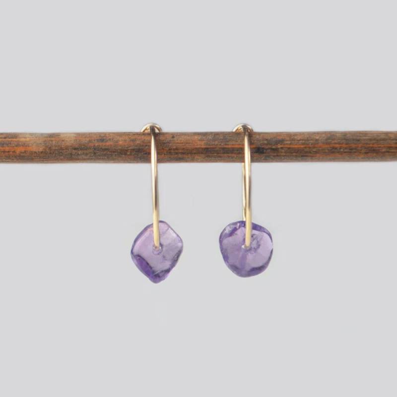 15 Mm Creolen Amethyst Splitter Ohrringe 925 Silber Echter Edelstein 14K Rose Gold Kreolen Mit Anhänger Geburtsstein Februar Geschenk von JenOezer