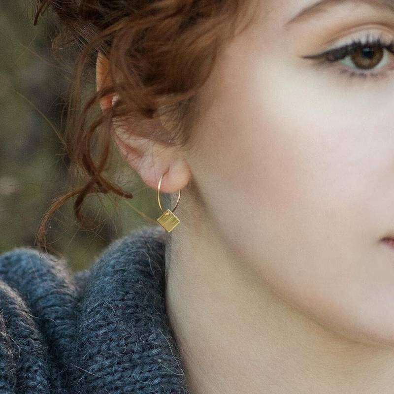 15 Mm Creolen Gebürstete Rauten Anhänger Ohrringe Gold Filled 14K Kreolen Quadrat Plättchen Alltagsschmuck Geschenk Weihnachten von JenOezer