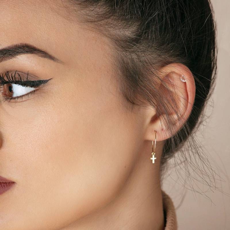 15 Mm Creolen Kreuz Ohrringe Gold Filled 14K Kreolen Mit Anhänger Rose Religiöser Schmuck Firmung Kommunion Taufe Geschenk Nikolaus von JenOezer