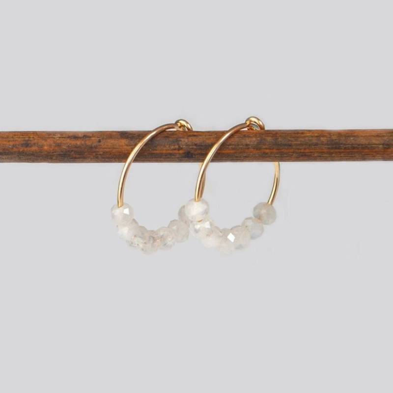 15 Mm Creolen Mondstein Perlen Ohrringe 925 Silber Echter Edelstein 14K Rose Gold Geburtsstein Kreolen Braut Schmuck Hochzeit Geschenk von JenOezer