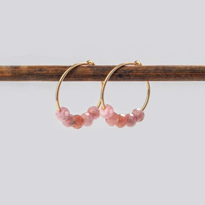 15 Mm Creolen Rhodochrosit Perlen Ohrringe 925 Silber Echter Edelstein 14K Rose Gold Geburtsstein Kreolen Geschenk Weihnachten Mama von JenOezer