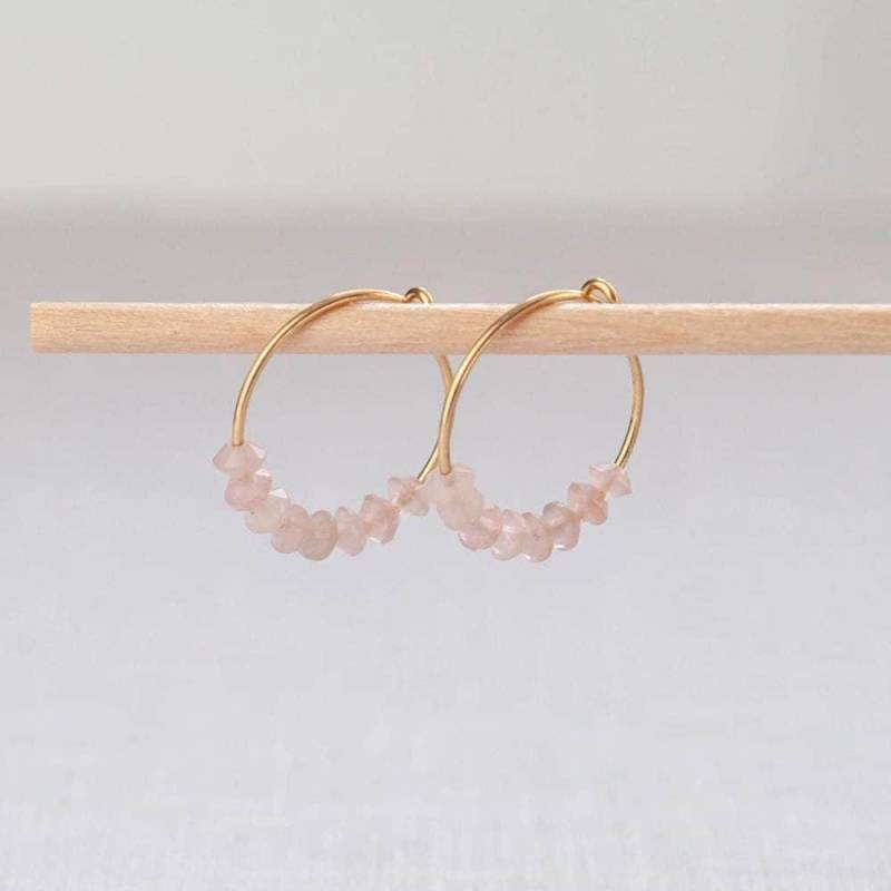 15 Mm Creolen Rosenquarz Perlen Ohrringe 925 Silber Echter Edelstein 14K Rose Gold Geburtsstein Januar Kreolen Braut Schmuck Hochzeit von JenOezer