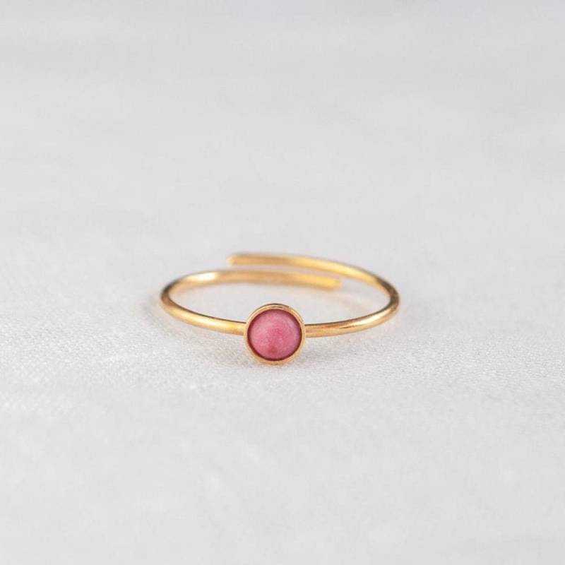 Rhodonit 925 Silber Ring Nachhaltig Echter Edelstein Rund Rose Gold Filigraner Stapelring Verstellbar Muttertag Valentinstag Geschenk von JenOezer
