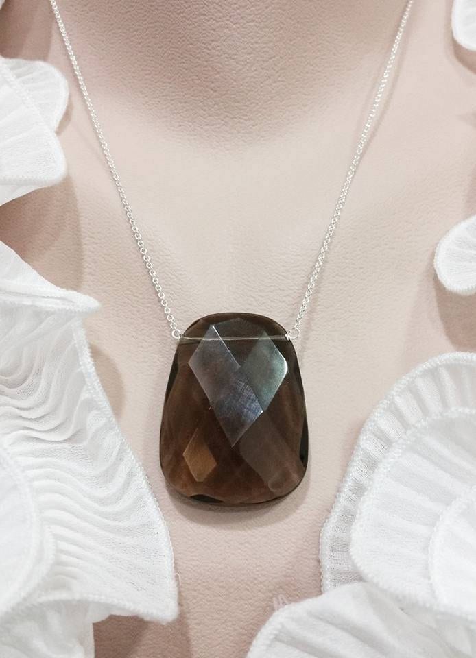 Rauchquarz Sterlingsilber Halskette Auffälliger Leiter-Anhänger von Jenalynscreations