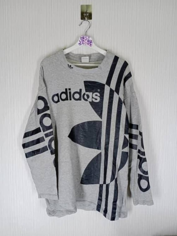Selten Vintage 90Er Jahre Adidas Trefoil Overprint Big Logo Sweatshirt Selten Vintage 90Er Jahre Adidas Trefoil Overprint Big Logo Sweatshirt von Jengvintagestore