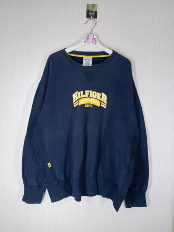 Selten Vintage Tommy Hilfiger Stickerei Big Logo Rundhals Sweatshirt Größe Xl Oversize von Jengvintagestore
