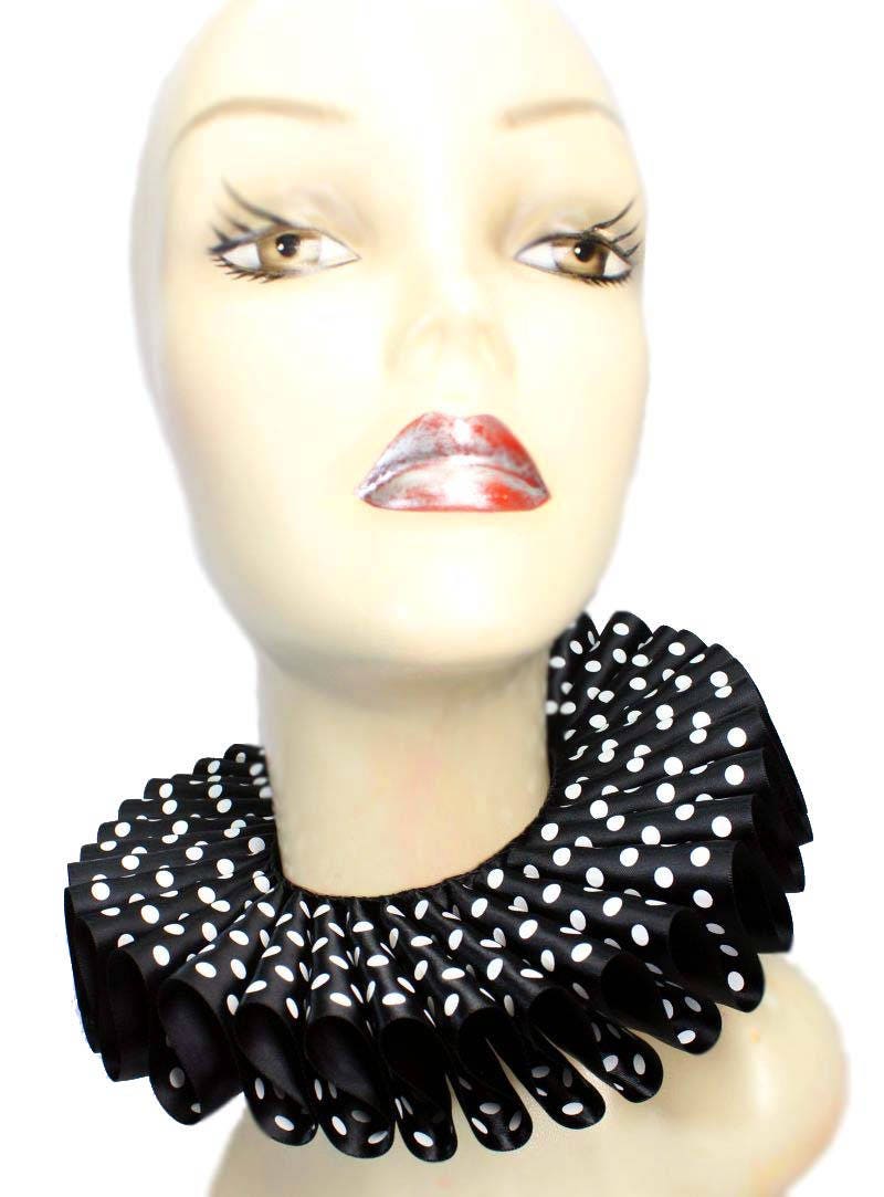 Rüschen Kragen Polka Dot Flair Satin Gothic Elizabethan Neck Ruff Victorian Steampunk Queen Schwarz Weiß von JenkittysCloset
