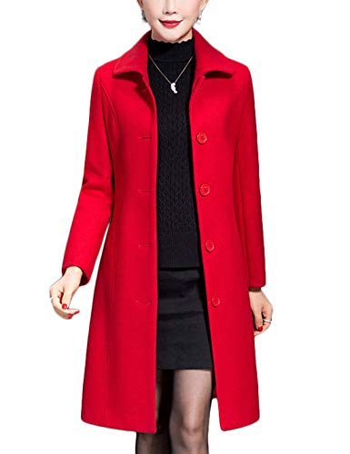 Jenkoon Damen Wolle Trenchcoat Winter Lang Dicker Mantel Walker Mantel, Rot/Ausflug, einfarbig (Getaway Solids), L von Jenkoon