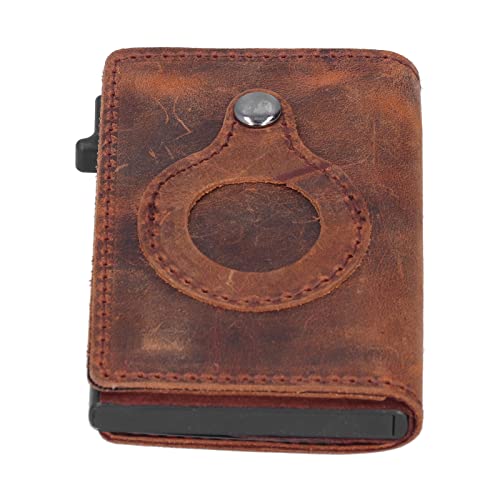 Männer Kreditkarteninhaber, Kreditkarte Brieftasche Cowide Popup Card Case RFID Blockieren multifunktionaler Mini Slim Compact Wallets ID -Karten -Tasche mit Banknotenfach für ihn (Dunkelbraun) von Jenngaoo