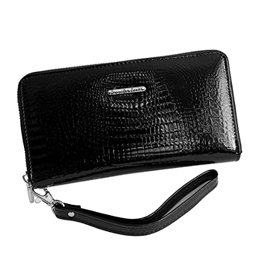 Jennifer Jones - sehr feine XXL Leder Börse in Kroko Optik Damengeldbörse Portemonnaie Geldbörse Lady´s Wallet in versch. Farben - präsentiert von ZMOKA® (Schwarz) von Jennifer Jones