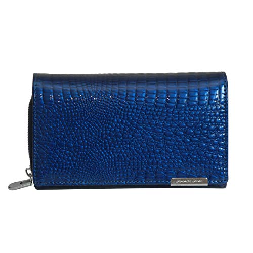Jennifer Jones - Lang Format sehr feine Leder Croco-Snake elegant Damengeldbörse Portemonnaie (Blau) - präsentiert von ZMOKA® von Jennifer Jones - präsentiert von ZMOKA