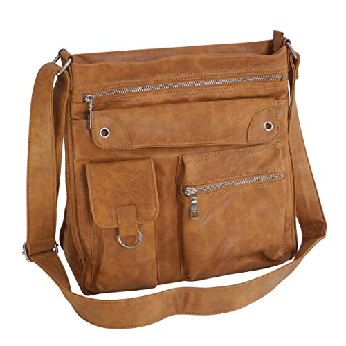 Messenger Schulter Tasche von Jennifer Jones - geräumige Umhängetasche Messengerbag Vintage Style Handtasche (Cognac) - präsentiert von ZMOKA® von Jennifer Jones - präsentiert von ZMOKA