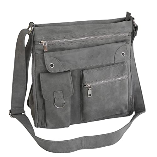 Messenger Schulter Tasche von Jennifer Jones - geräumige Umhängetasche Messengerbag Vintage Style Handtasche (Grau) - präsentiert von ZMOKA® von Jennifer Jones - präsentiert von ZMOKA