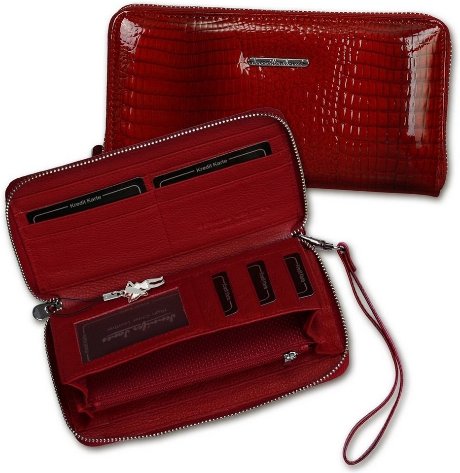 Jennifer Jones Clutch Jennifer Jones Leder Geldbörse RFID (Portemonnaie), Damen Geldbörse, Tasche aus Leder, Größe ca. 19cm in rot von Jennifer Jones